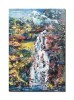 Tablou 3D peisaj pictat manual, Peisaj montan, la cascada, 100x70cm acril pe panza in cutit, Spectaculos
