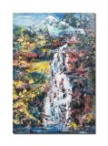Cumpara ieftin Tablou 3D peisaj pictat manual, Peisaj montan, la cascada, 100x70cm acril pe panza in cutit, Spectaculos