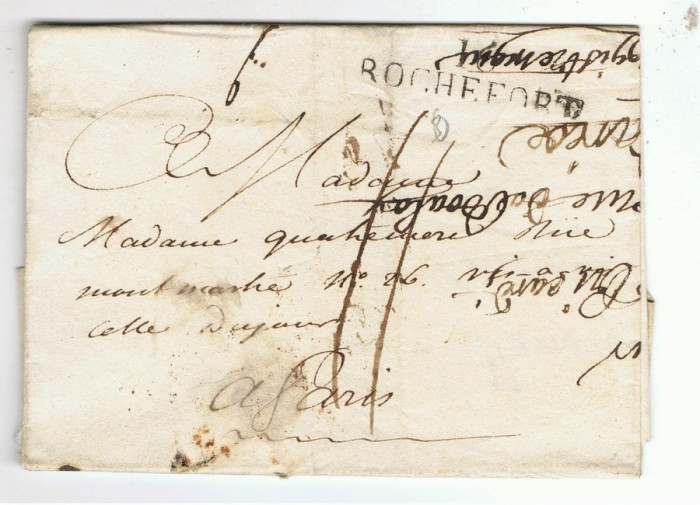 France 1816 Postal History Rare Cover + Content 16 ROCHEFORT to PARIS D.826