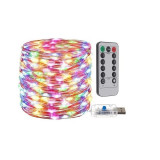 Cumpara ieftin Instalatie luminoasa, multicolor, 8 moduri iluminare, alimentare USB, cu telecomanda si temporizator, interior-exterior, IP44, 300 LED, 30 m