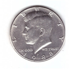 Moneda SUA 1/2 dollar/dolar 1988 D, stare buna, curata