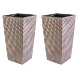 Cumpara ieftin Set 2 ghivece de flori, Rato, imitatie ratan, inalte, 32.5x32.5x61 cm, cafeniu, Prosperplast