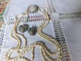 Colier nou perle triplusir , cercei Israel lucrati manual, Marime universala