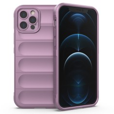 Husa pentru iphone 12 pro, antisoc, margini cu striatii, design minimalist, purple foto