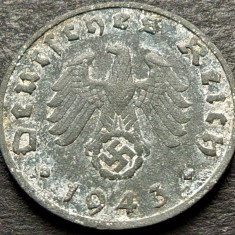 Moneda istorica 1 REICHSPFENNIG - GERMANIA NAZISTA, anul 1943 B * cod 3539