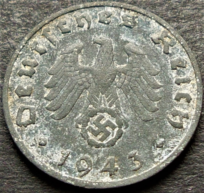 Moneda istorica 1 REICHSPFENNIG - GERMANIA NAZISTA, anul 1943 B * cod 3539