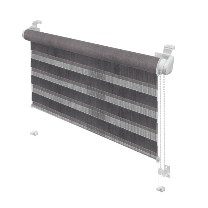 Stor Gardinia, Mini Zebra, poliester, gri, zi - noapte, dimensiuni material 72.5 x 150 cm