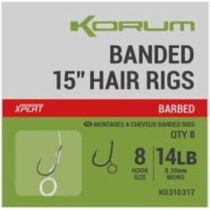 Carlige Legate KORUM Banded Hair Rigs, 38cm, 14lbs, Nr.8, 8buc/pac foto