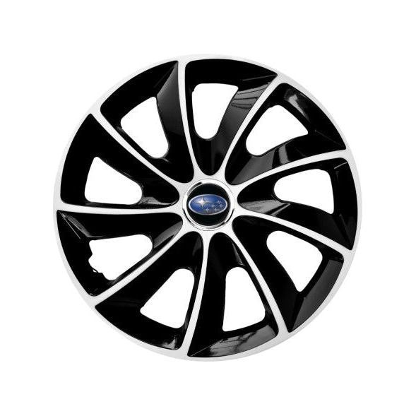 Set 4 Capace Roti potrivite jantelor de 15 inch, pentru Subaru, model Stig Extra Black &amp; White