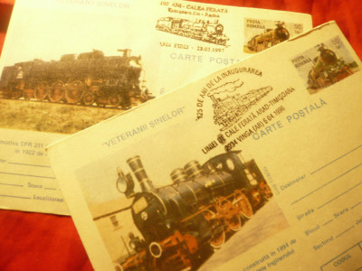 Set 12 Carti Postale Ilustrate - Tematica Feroviara ,cu stampile speciale foto