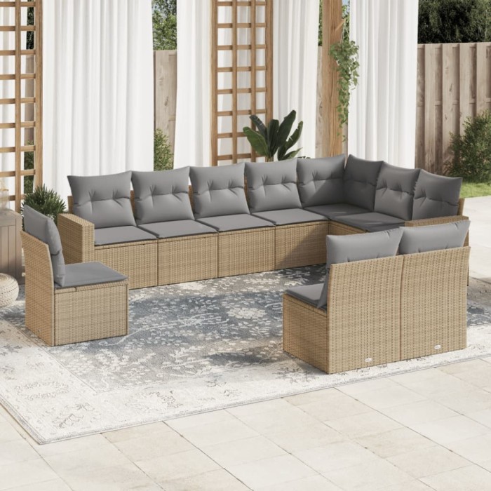 Gossi set canapele de gradina cu perne, 10 piese, bej, poliratan