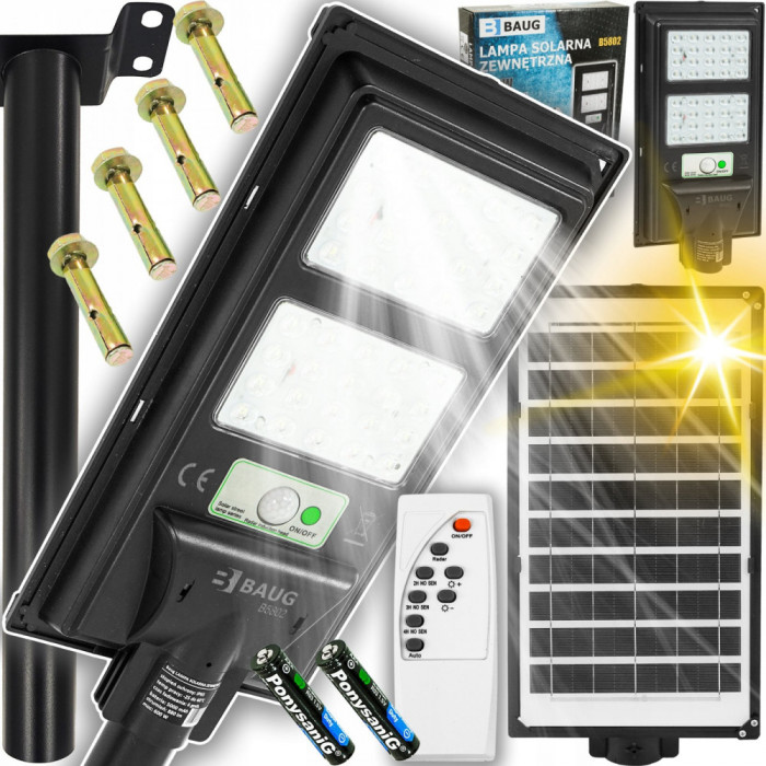 Lampa LED solara exterior 600W cu senzor telecomanda baterie 5Ah + suport (B5802)