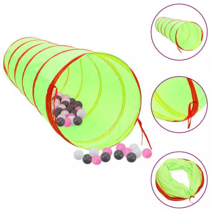 vidaXL Tunel de joacă pt copii, 250 bile, verde, 175 cm, poliester