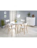 Masa extensibila living si bucatarie HM Ruben, lemn masiv, blat MDF, ovala, 6 persoane, 102-142x102x73 cm, alba