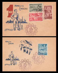 1948 Romania - 2 FDC 1 Mai Ziua Muncii LP 233, plicuri prima zi a emisiunii foto