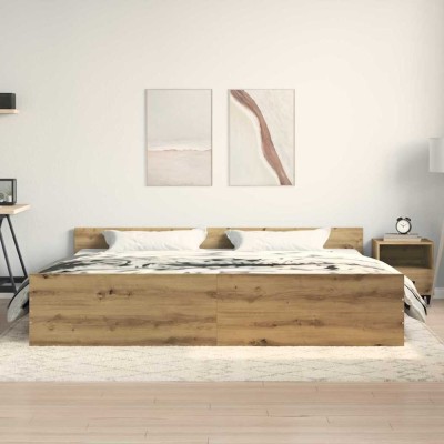 vidaXL Cadru de pat stejar artizanal 200 x 200 cm Lemn compozit foto