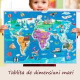 Puzzle magnetic tip tablita harta lumii cu animale, 168 piese, snur agatare pe perete, multicolor, 41x55 cm, Oem