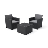 Set mobilier gradina balcon Curver Claire, grafit, 2 locuri, plastic, perne incluse, rezistent intemperii