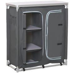 Mobilier camping, portabil, aluminiu, poliester, masa blat MDF, impermeabil, 3 rafturi, dulap, max 45 kg, 96x49.5x104 cm