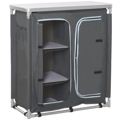 Mobilier camping, portabil, aluminiu, poliester, masa blat MDF, impermeabil, 3 rafturi, dulap, max 45 kg, 96x49.5x104 cm foto