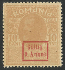 Timbru fiscal 1917 ocupatie Germana supratipar Gultig 9 Armee MNH foto