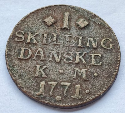 397. Moneda Danemarca 1 skilling 1771 foto