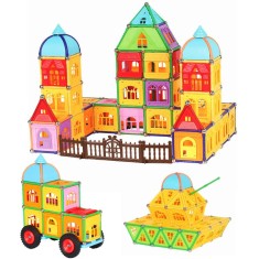 Set constructii magnetic, 130 piese, constructie 3D castel, masinuta, varsta 6+, ProCart