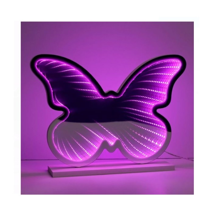 Lampa LED Infinity Mirror Fluture Fucsia Negru, 25 x 6 x 19.5cm &ndash; Decor modern cu efect 3D