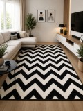 Cumpara ieftin Covor Black White 18001-900, Marime 60 x 110 cm, Alb, Negru, Inaltime Fir 8 mm, Antialergic, Polipropilena, Living, Dormitor, Sufragerie, Birou