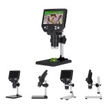 Cumpara ieftin Microscop digital LCD 4.3&rdquo; HD, 8MP, zoom 1-1000X, 8 LED-uri, baterie reincarcabila si suport PC, din metal si plastic, argintiu/negru