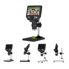 Microscop digital LCD 4.3&rdquo; HD, 8MP, zoom 1-1000X, 8 LED-uri, baterie reincarcabila si suport PC, din metal si plastic, argintiu/negru