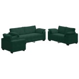 Cumpara ieftin Set de canapele cu perne, 3 piese, verde inchis, catifea
