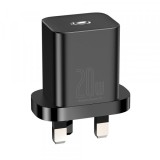 Incarcator Retea Baseus Super Si UK, 20W, 3A, 1 x USB-C, Negru CCSUP-K01