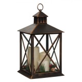 Felinar Decorativ LED Bronz cu 3 Lum&acirc;nări, 22x22x37cm, Plastic. Felinar de Crăciun, Suspendabil, cu Baterii