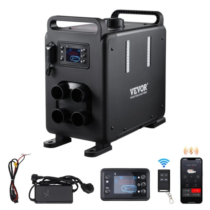 Incalzitor diesel VEVOR 8KW, incalzitor de aer diesel multifunctional 12V 24V, 220V ,control prin aplicatie Bluetooth, telecomanda si ecran de afisare