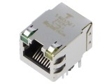 Conector RJ45 soclu ecranat cu diodă LED THT &icirc;n unghi, PIN 8