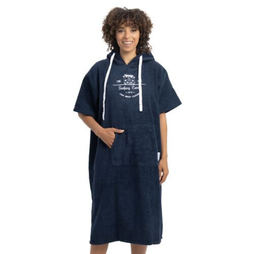 Poncho de baie cu broderie Homelevel, S-M, Albastru, Bumbac organic, 54984.19