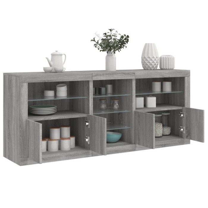 Servantă cu lumini LED, gri sonoma, 181,5x37x67 cm