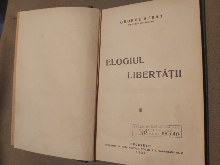 ELOGIU LIBERTATII.GEORGE STRAT.1937 S1.