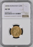 Moneda AUR 20 lei 1890, Carol I, AU58, certificata si gradata de NGC