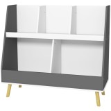 HOMCOM Raft de Depozitare pentru Jucării, Raft &icirc;n 2 Niveluri pentru Jucării cu 5 Compartimente, Dispozitiv Anti-Răsturnare, 80x34x72.5 cm, Gri