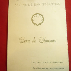 Meniu- Invitatie- Cena de Claussura - Festival Internat.San Sebastian Spania1970