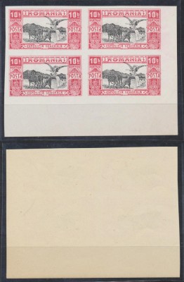 ROMANIA 1906 Expozitia Generala timbru 10 bani nedantelat bloc 4 eroare sau eseu cu colt de coala RR! foto