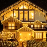 Instalatie Craciun Turturi 25m 640 LED Alb Cald Perdea Franjuri Exterior