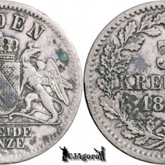 1868, 3 Kreuzer - Frederic I | Marele Ducat de Baden | KM 246