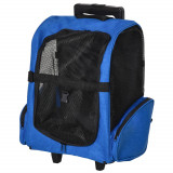 PawHut Rucsac 2-&icirc;n-1 pentru C&acirc;ini și Pisici cu Buzunare Laterale, M&acirc;ner Telescopic și Roti, 42x25x55 cm, Albastru