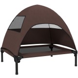 PawHut Cușetă pentru c&acirc;ini de exterior cu acoperiș, pat ridicat pentru c&acirc;ini de talie medie, 76 x 61 x 71cm, Cafea | Aosom Romania