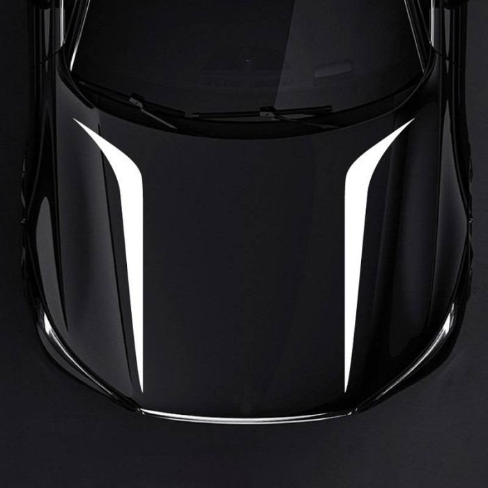 Set 2 stickere autoadezive Tuning, model &quot;Hood Stripes V2&quot;, dimensiune 100 x 26 cm, culoare Alba FAVLine Selection