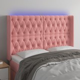 VidaXL Tăblie de pat cu LED, roz, 147x16x118/128 cm, catifea