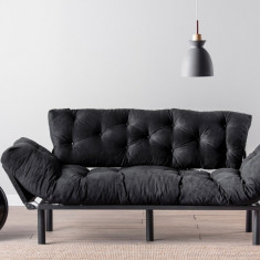 Canapea extensibila Nitta Triple, Futon, 3 locuri, 225x70 cm, metal, negru